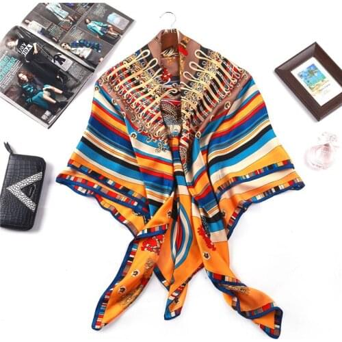Sale Items Euro-American Wind Female Fashion Line Printing Like Silk Scarf Decorative Square Shawl Headscarf Echarpe Homme