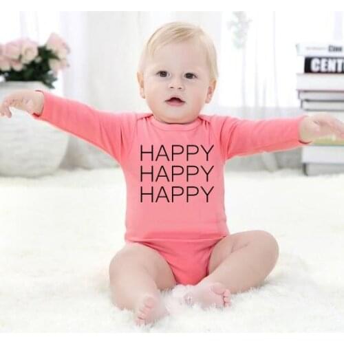 Baby Long Sleeve Funny Rompers Newborn Happy Letter Print 100% Clothes Infant Boy Girl Cute Jumpsuits Toddler Outfits