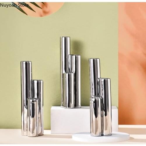 Silver Ceramic Vase Nordic Art Decoration Living Room Flower Arrangement Accessories Home Decoration Modern Countertop Vase