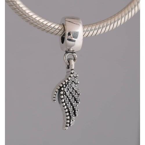 S925 Pendant DIY Jewelry Majestic Feather Dangle Charm fit Women Bracelet Bangle Girl Gift Clear CZ