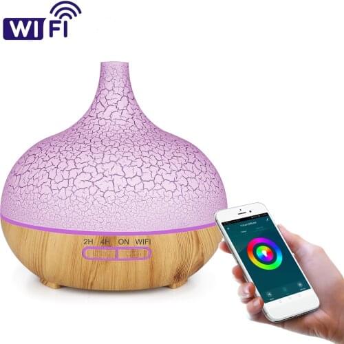 Smart App Wifi Wireless Humidifier 400ml USB Ultrasonic Essential Oil Diffuser Wood Grain Air Freshener for Home&Office