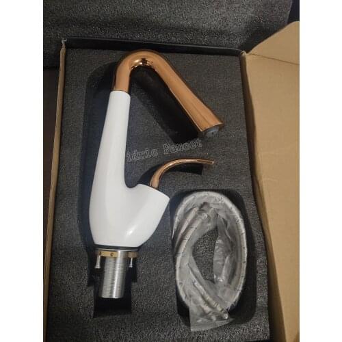 Vidric Rose gold white Bathroom Sink Faucet hot and cold Crane Brass Basin Faucet 360 Rotation Sink Faucet Single Handle water t