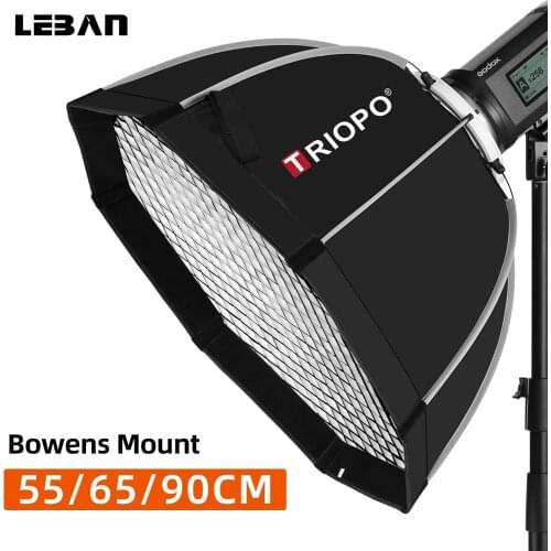Triopo 55cm 65cm 90cm 120cm Photo Portabe Bowens Mount Octagon Umbrella Softbox + Honeycomb Grid Outdoor Soft Box for Flash