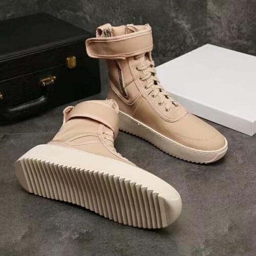 High Street Military Sneakers Boots Men Top Quality Leather Platform Lace Up Zipper Ankle Boots Fashion Hip Hop Shoes Plus Size