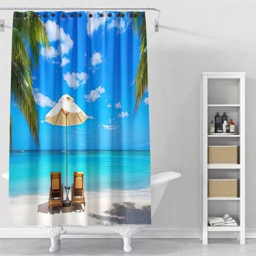 Hawaii Sandy Beach Style 3D Print Waterproof Shower Curtains Home Summer Vacation Decoration Bathroom Polyester Fabric Adult