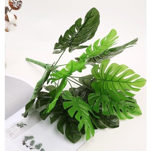 Green Plastic Artificial Monstera Leaves for Home Garden Decoration Fake Plants DIY Desktop Bonsai Plastic Leaves Fake Flowers