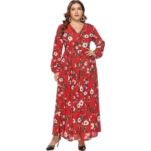 Women clothing v-neck dresses european women dresses plus size xl-6xl print clothing long sleeve patchwork party-dress 5296