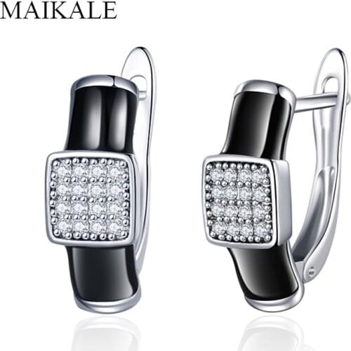 MAIKALE Classic Red/Black Enamel Small Stud Earring Silver Color Plated Cubic Zirconia CZ Ear Studs for Women Jewelry Girls Gift