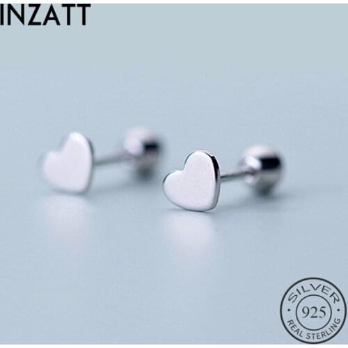 INZATT Real 925 Sterling Silver Minimalist heart Stud Earrings For Fashion Women Party Fine Jewelry Bead Cute Accessories