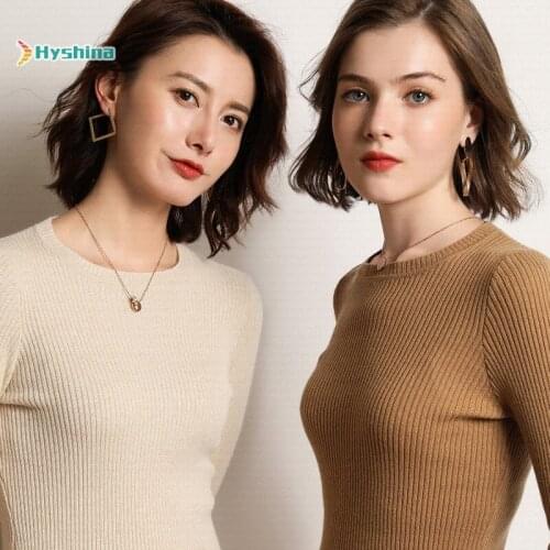 Knitted Undershirt Sweater for Women with 2020 New Low Crew Neck Short Pullover and Slim Long Sleeve Top for Women