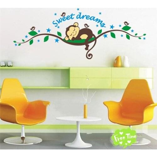 1pcs Sweet Dreams Monkeys and Tree Birds Giant Wall Sticker Decals Super Boys and Girls Nursery Room Home Decor Childrens Room