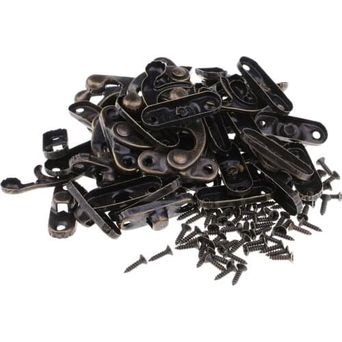 20 Sets Antique Metal Latch Hook Hasp Wood Cabinet Jewelry Box Hasp Catch Fastener Decoration with Replacement Screws