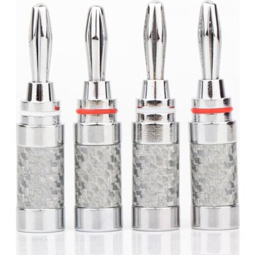 4 pcs Hi-end Brass Rhodium Plated Carbon Fiber Male Terminal Hifi Audio CD DVD player AMPe Speaker Cable Banana Plug connector