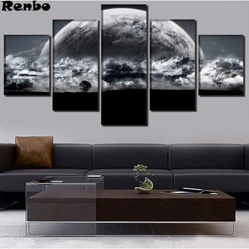 5 Piece 5D DIY Diamond Painting Landscape Moon Planet Embroidery Full Square drill Cross Stitch Rhinestone Mosaic Painting Decor