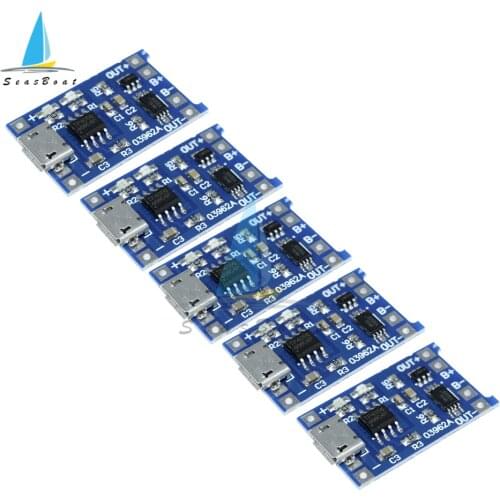 5PCS Micro USB 5V 1A 18650 Lithium Battery Charger Module Charging Board With Protection Dual Functions TP4056