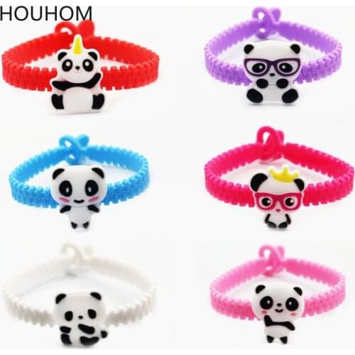 6pcs Newest Baby Shower Decorations Tropical Party Panda Rubber Bracelet Birthday Party Decorations Kids Jungle Party Decorative