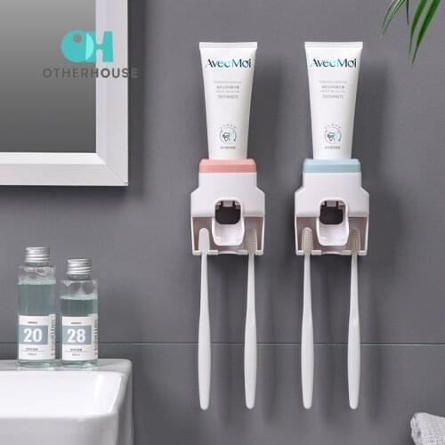 Automatic Toothpaste Dispenser Squeezer Wall Mounted Toothbrush Holder Toliet Storage Shelf Rack Shower Caddy Bathroom Organizer