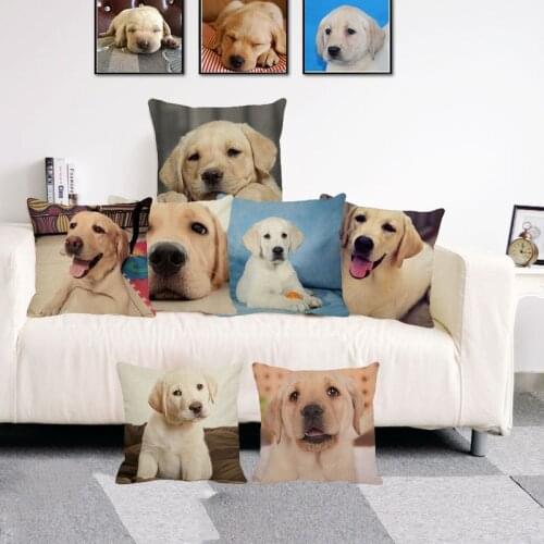 XUNYU Lovely Pet Labrador Dog Pillowcase Sofa Cushion Cover Home Decor 45cmx45cm Throw Pillowcase Linen Pillow Case B0049