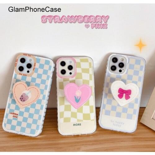 GlamPhoneCase Checkered Love Bracket Phone Case For iPhone12Pro/max 11Pro/Max XS Max XR Soft Silicone Cover For iPhone11 7 8Plus