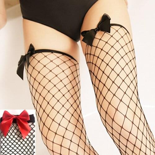 1Pair Sexy Women Hosiery Lace Top Stay Up Thigh High Stockings Ladies Hollow Out Mesh Nets Lace Fishnet Stockings Pantyhose