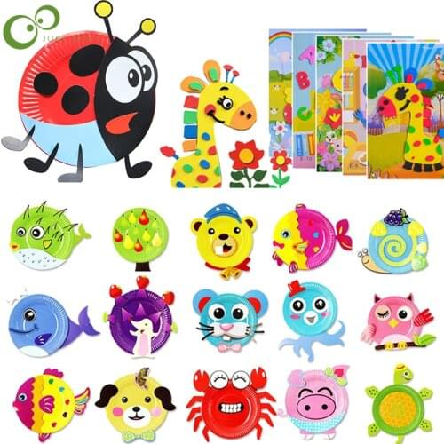 Kids Kindergarten Art Craft Educational Toys Children 3D DIY Handmade Toys 2 Paper Plate Sticker Material 5 EVA Sticker WYW