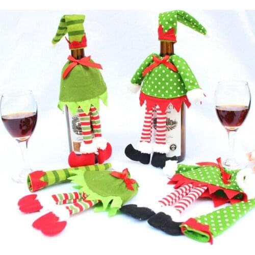 Hot Polka Dot /stripe For Christmas home party red Wine Bottle Decoration supplies fashion red Wine Bottle Cover Bags 1 PCS