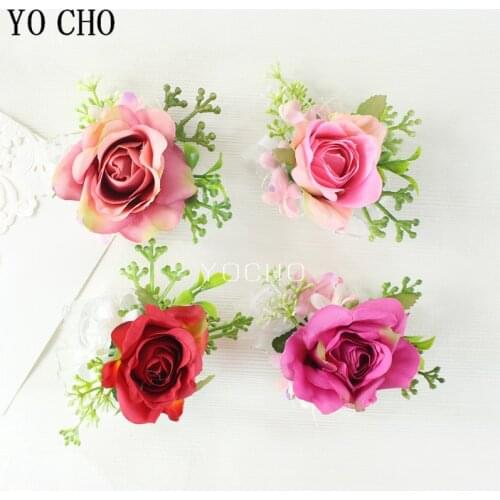 Artificial Silk Flower Wedding Corsage And Boutonniere Bride Wristband Flower Party Prom Hand Bracelet Flower Marriage Accessory