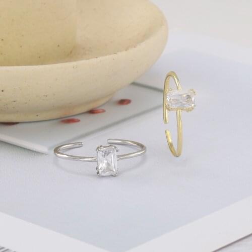 Luxury Brand Prong Setting Big White CZ Stones Geometric Rectangle Open Rings 925 Solid Silver Wedding Party Statement Jewelry