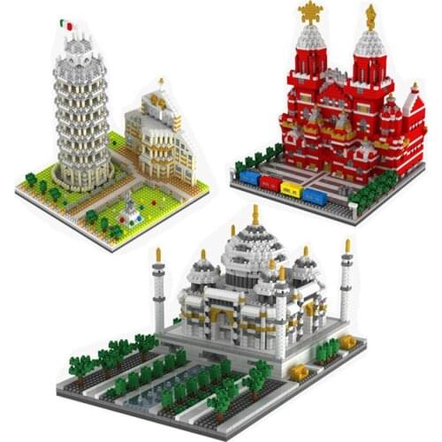 3D Creative Architecture Bricks Mirco Leaning Tower of Pisa blocks Russia Moscow Vasily Cathedral toys For Kids Educational toy