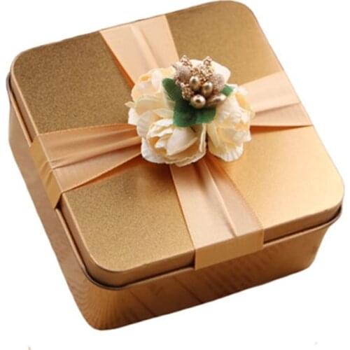 Creative Wedding Party Storage Case Flower Decor Tinplate Gift Box Gold Candy Packaing Boxes Tea Cans Round Square Heart Shape