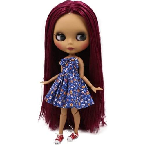 ICY DBS Blyth doll No.BL23532 Fuchsia hair without bangs JOINT body Black skin Matte face 1/6 BJD ob24 anime girl