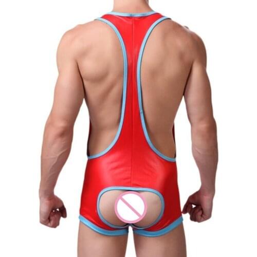 Hot Mens Bodywear Sexy Bulge Underwear Wrestling Bodybuilding Bodysuit Boxer Shorts Back Open Gay Man Leotard Body Suit