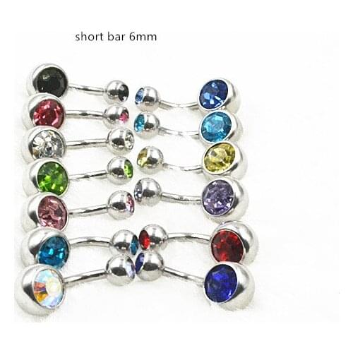 Lot100pcs Body Jewelry -Short Bar Mix Colors Double Gems Surgical Steel Navel Belly Rings Button Barbells 1.6x6x5/8mm