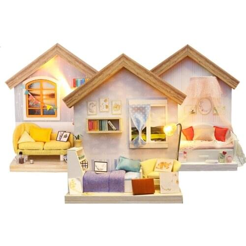 DIY Miniature Photo Frame Wooden Dollhouse Kit Furniture With Light Villa Doll House Casa Assembled Toys for Girls Adults Gifts