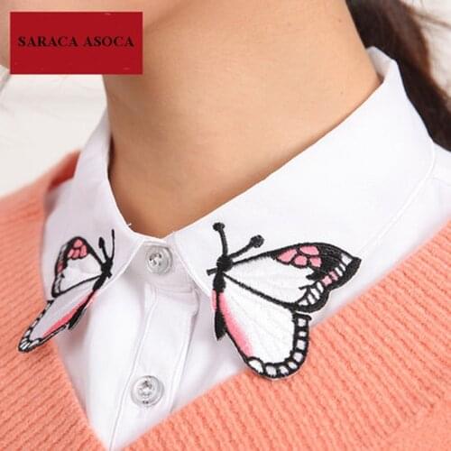 Nwe Fashion Embroidery Butterfly White Shirt Detachable Collars Women All-Macth Sweater Fake Collar For Girls B270
