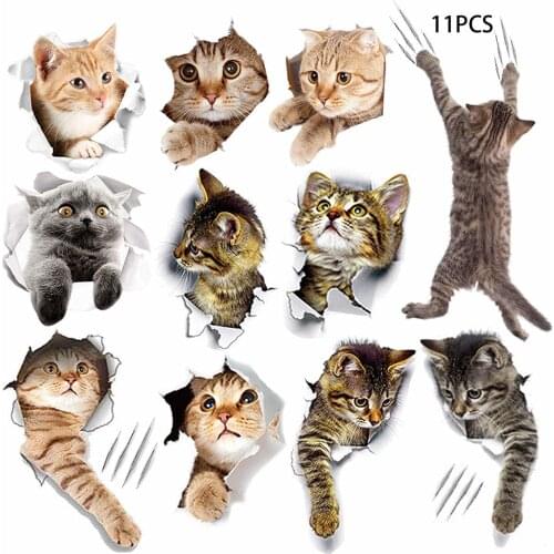 Artracyse Cats 3D Wall Sticker Set Self Adhesive Wall Stickers Living Room Bathroom Decoration Waterproof Free Stickers