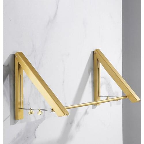 Brushed Gold Bathroom Wall Drying Rack Aluminum Foldable Laundry Rack Drying Shelf hook Bathroom Accessories
