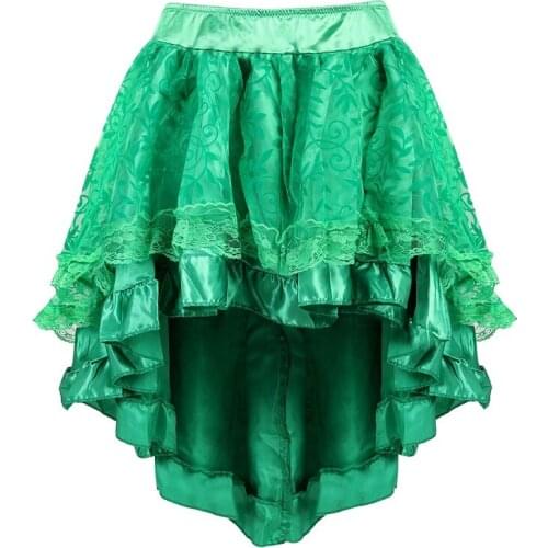 Neon Victorian Asymmetrical Ruffled Satin & Lace Trim Gothic Skirts Women Corset dress Vintage Steampunk Skirt Cosplay Costumes