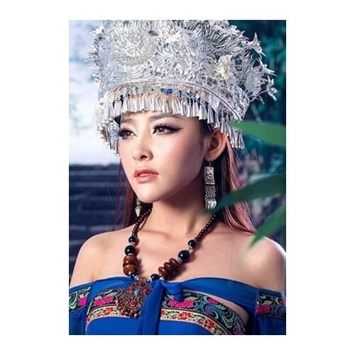 Multiple Designs Necklace Kong Que Ling Costume Miao silver hair accessory costume hat Miao Hat and Miao Silver Collar Necklace