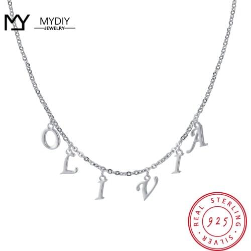 MYDIY 925 Sterling Silver Gold Personalized Name Pendant Necklace Alpahbet Birthday Gift Valentiens European Initial Jewelry