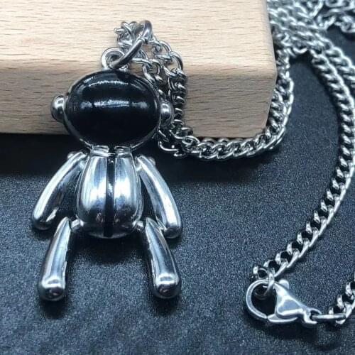 Cute bear necklace men and women, long chain, punk, retro jewelry gift