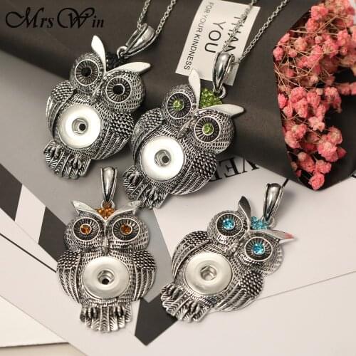 New Owl Pendant Necklace 4 Colors Vintage 18mm Snap Button Necklace with Chains fit Women Gifts