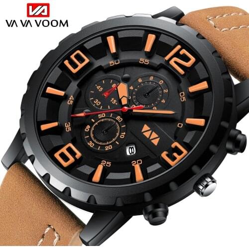 Casual Sport Date Watches for Men VAVAVOOM Top Brand Luxury Military Leather Wrist Watch Man Clock Fashion Calendar Wristwatch