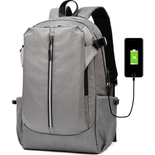 Simple Solid Color Mens Casual Business Backpack 2020 New 13.3-inch Laptop Bag USB Charging Female Work Package Black Gray
