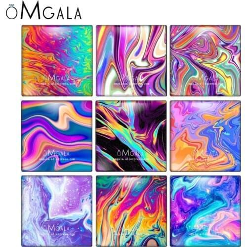 Multicolor Marble Ink Texture Pattern Square 10pcs mixed 12mm/20mm/25mm/30mm photo glass cabochon demo flat back Making findings