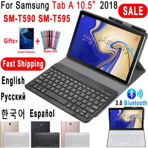 Russian Spanish English Keyboard for Samsung Galaxy Tab A 10.5 2018 Keyboard Case T590 T595 SM-T590 SM-T595 Leather Cover Funda