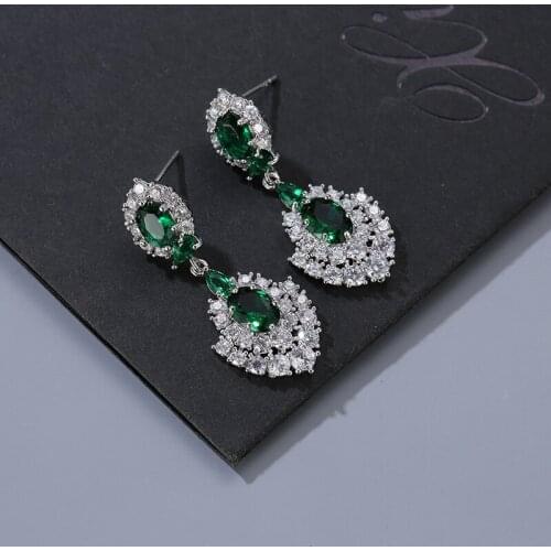 HUAMI Full AAA Zircon Crystal Long Leaves Pendant Earrings Drop Korea Fashion Jewelry Five Color Earrings for Women Wedding Gift
