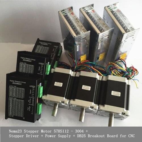 Nema23 Stepper Motor 57HS112 - 3004 + Stepper Driver + Power Supply + DB25 Breakout Board for CNC