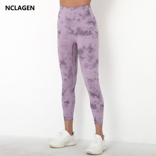 NCLAGEN Yoga Pants High Waist Butt Lift Running Tight Tie Dyeing Leggings Sport Women Fitness Elastic Squat Proof Naked Feel GYM