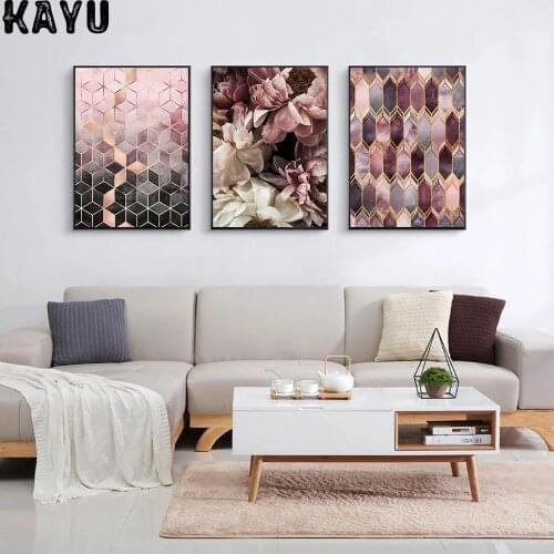 Nordic Poster Attraction Canvas Painting Pink Gray Wall Art Print Flowers Modern Picture For Living Room On The Wall Home Decor